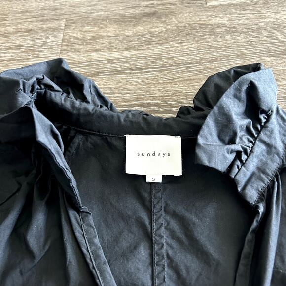 NWOT Sundays Spence Black Cotton Mini Dress Puff Sleeve V-Neck Shift Style Small - Picture 5 of 13